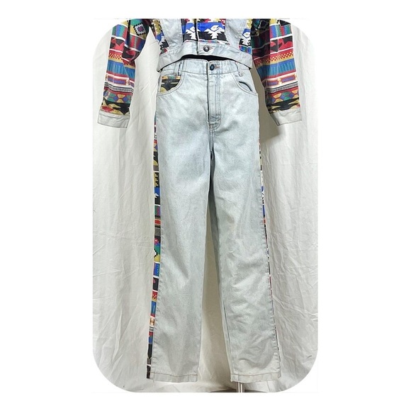 VTG 80s Denim Primary Color Navajo Print Jacket and Jeans Matching Set - Picture 8 of 10